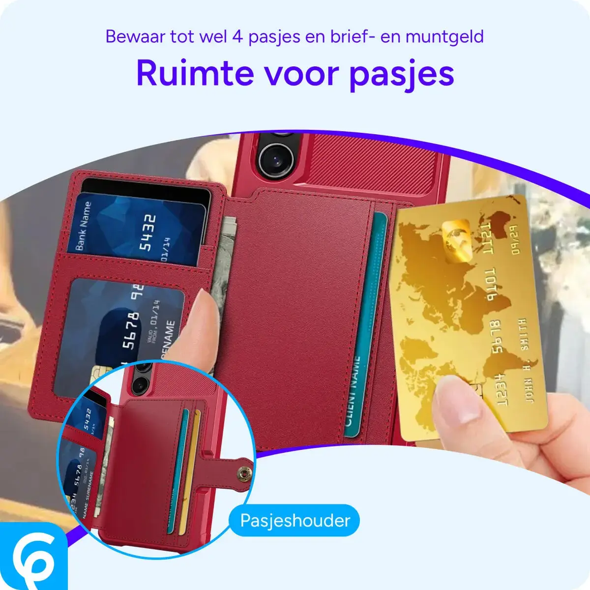 Samsung Galaxy S25 Hoesje 3-in-1 Pasjes Portemonnee Back Cover Rood afbeelding 3