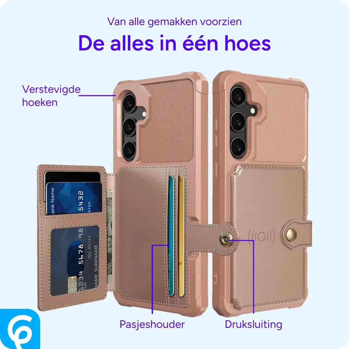 Samsung Galaxy S25 Hoesje 3-in-1 Pasjes Portemonnee Back Cover Roze afbeelding 9
