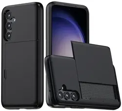 Samsung Galaxy S25 Hoesje met Slider Kaarthouder Back Cover Zwart afbeelding