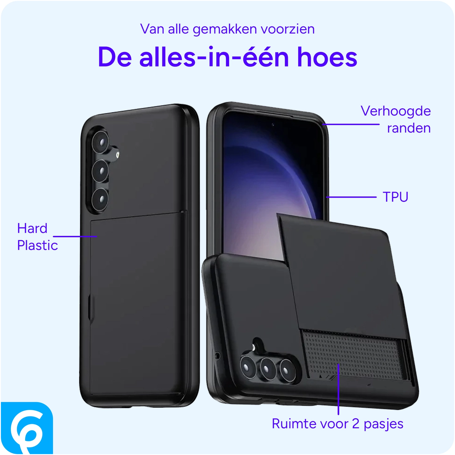 Samsung Galaxy S25 Hoesje met Slider Kaarthouder Back Cover Zwart afbeelding 2
