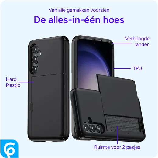 Samsung Galaxy S25 Hoesje met Slider Kaarthouder Back Cover Zwart afbeelding 2