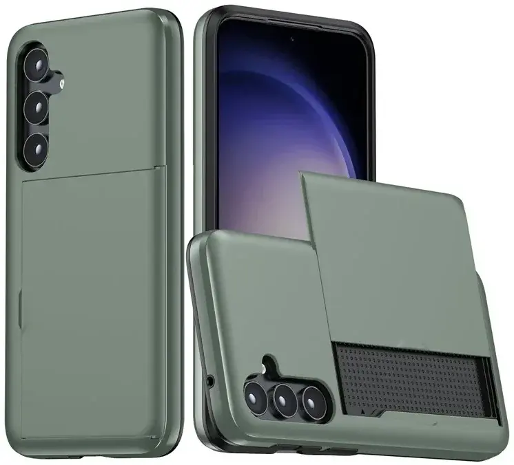 Samsung Galaxy S25 Hoesje met Slider Kaarthouder Back Cover Groen afbeelding 1
