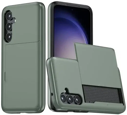 Samsung Galaxy S25 Hoesje met Slider Kaarthouder Back Cover Groen afbeelding 1