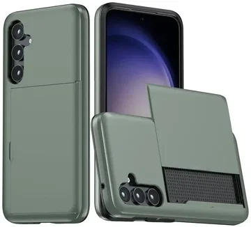 Samsung Galaxy S25 Hoesje met Slider Kaarthouder Back Cover Groen