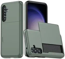 Samsung Galaxy S25 Hoesje met Slider Kaarthouder Back Cover Groen afbeelding