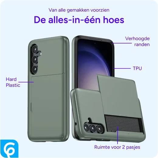 Samsung Galaxy S25 Hoesje met Slider Kaarthouder Back Cover Groen afbeelding 4