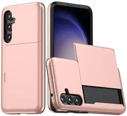 Samsung Galaxy S25 Hoesje met Slider Kaarthouder Back Cover Roze afbeelding