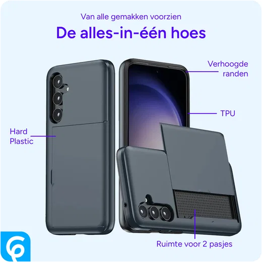 Samsung Galaxy S25 Hoesje met Slider Kaarthouder Back Cover Blauw afbeelding 4