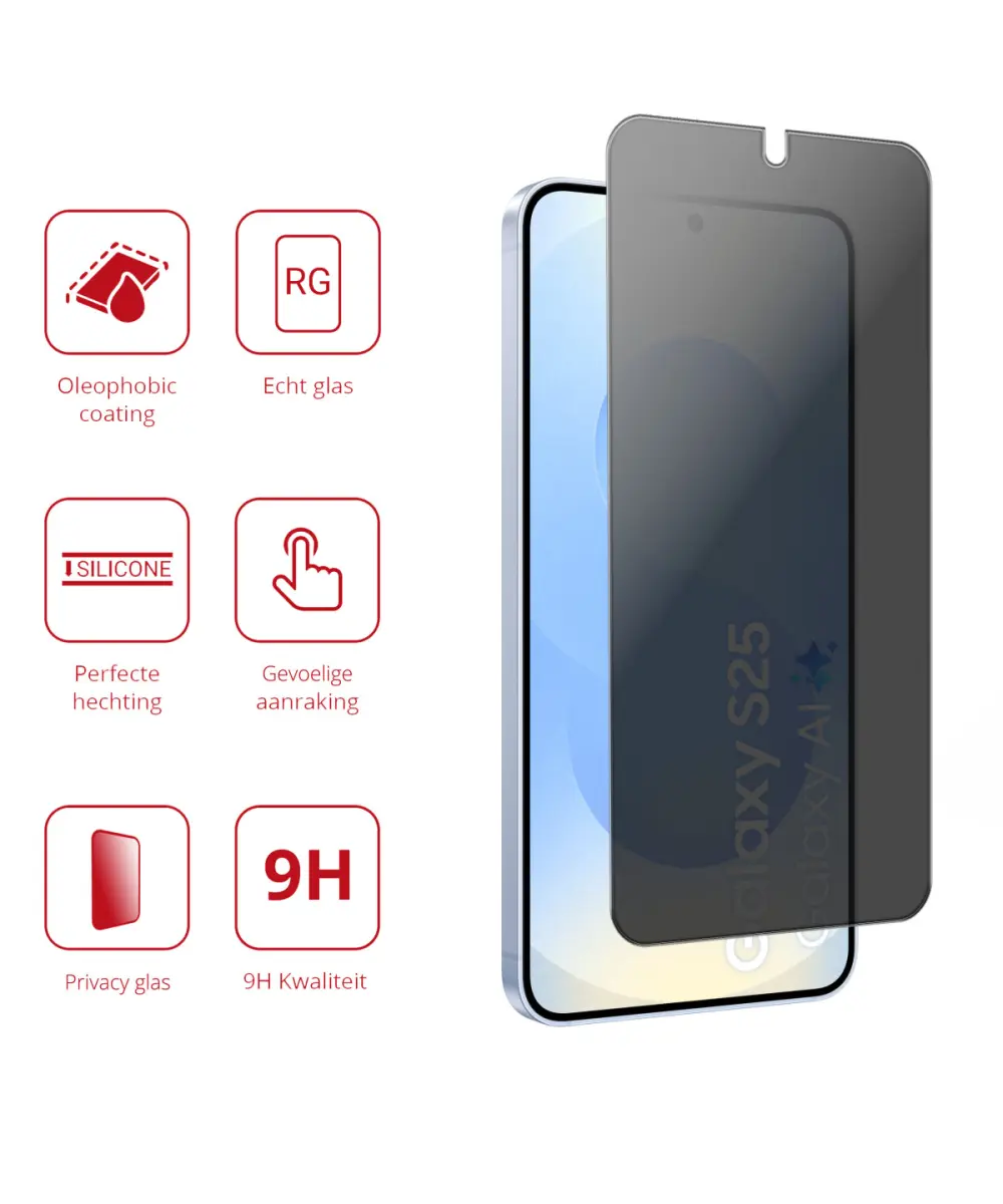 Rosso Samsung Galaxy S25 9H Tempered Glass Screen Protector Privacy afbeelding 2