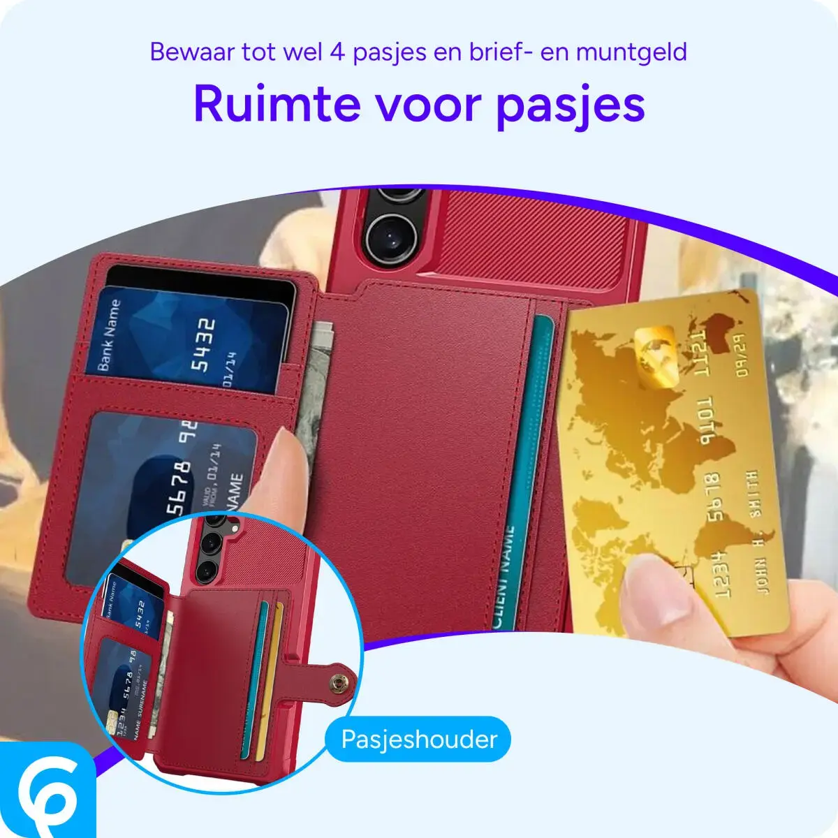 Samsung Galaxy S25 Plus Hoesje 3-in-1 Pasjes Portemonnee Back Cover Rood afbeelding 4