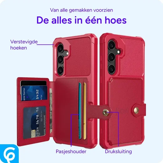 Samsung Galaxy S25 Plus Hoesje 3-in-1 Pasjes Portemonnee Back Cover Rood afbeelding 8