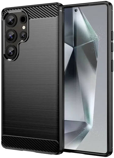 Samsung Galaxy S25 Ultra Hoesje Geborsteld TPU Flexibele Back Cover Zwart afbeelding 1