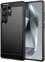 Samsung Galaxy S25 Ultra Hoesje Geborsteld TPU Flexibele Back Cover Zwart afbeelding