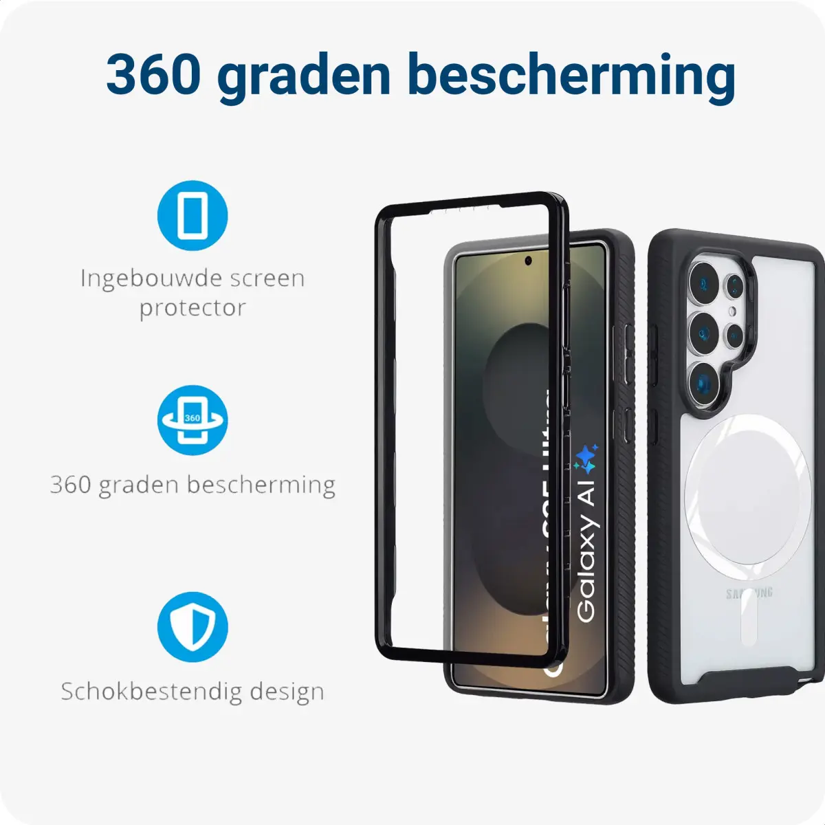 Samsung Galaxy S25 Ultra Hoesje Full Protect 360° Cover met MagSafe / Qi2 Zwart afbeelding 3