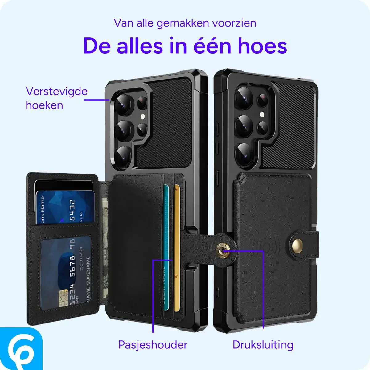 Samsung Galaxy S25 Ultra Hoesje 3-in-1 Pasjes Portemonnee Back Cover Zwart afbeelding 7