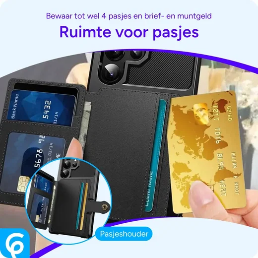 Samsung Galaxy S25 Ultra Hoesje 3-in-1 Pasjes Portemonnee Back Cover Zwart afbeelding 2