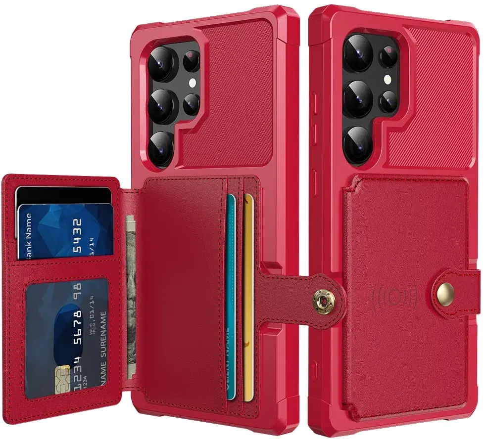 Samsung Galaxy S25 Ultra Hoesje 3-in-1 Pasjes Portemonnee Back Cover Rood afbeelding 1