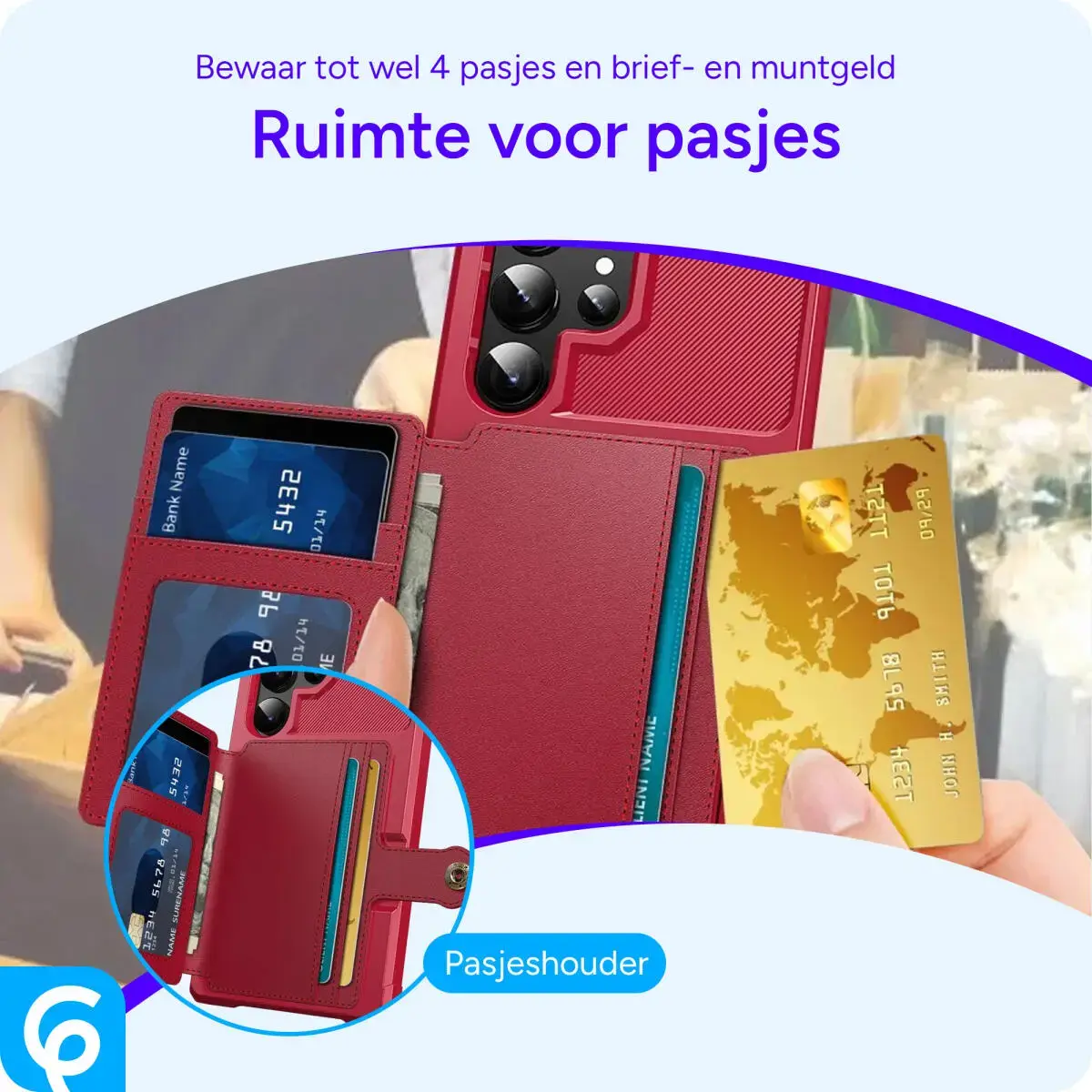 Samsung Galaxy S25 Ultra Hoesje 3-in-1 Pasjes Portemonnee Back Cover Rood afbeelding 3