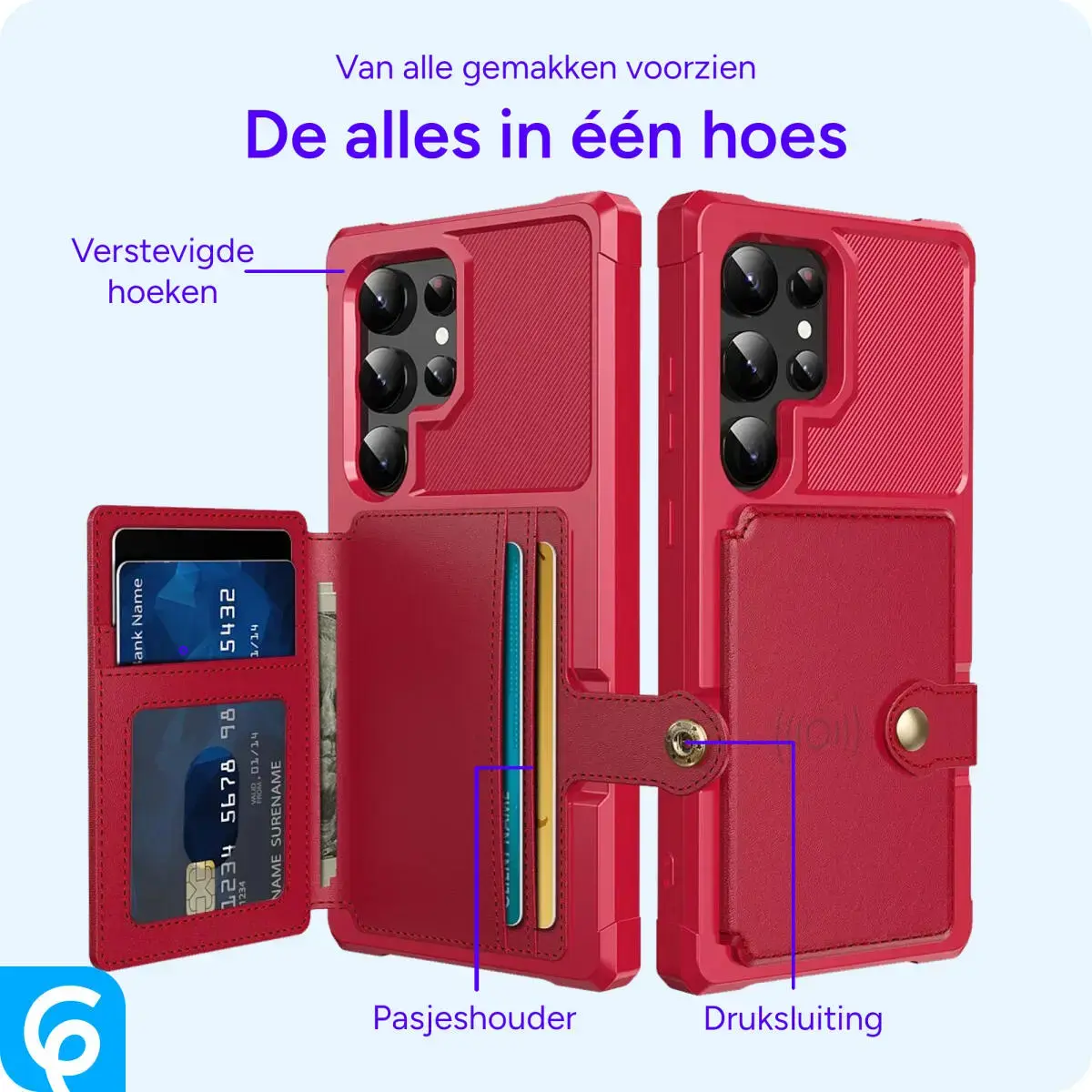 Samsung Galaxy S25 Ultra Hoesje 3-in-1 Pasjes Portemonnee Back Cover Rood afbeelding 6