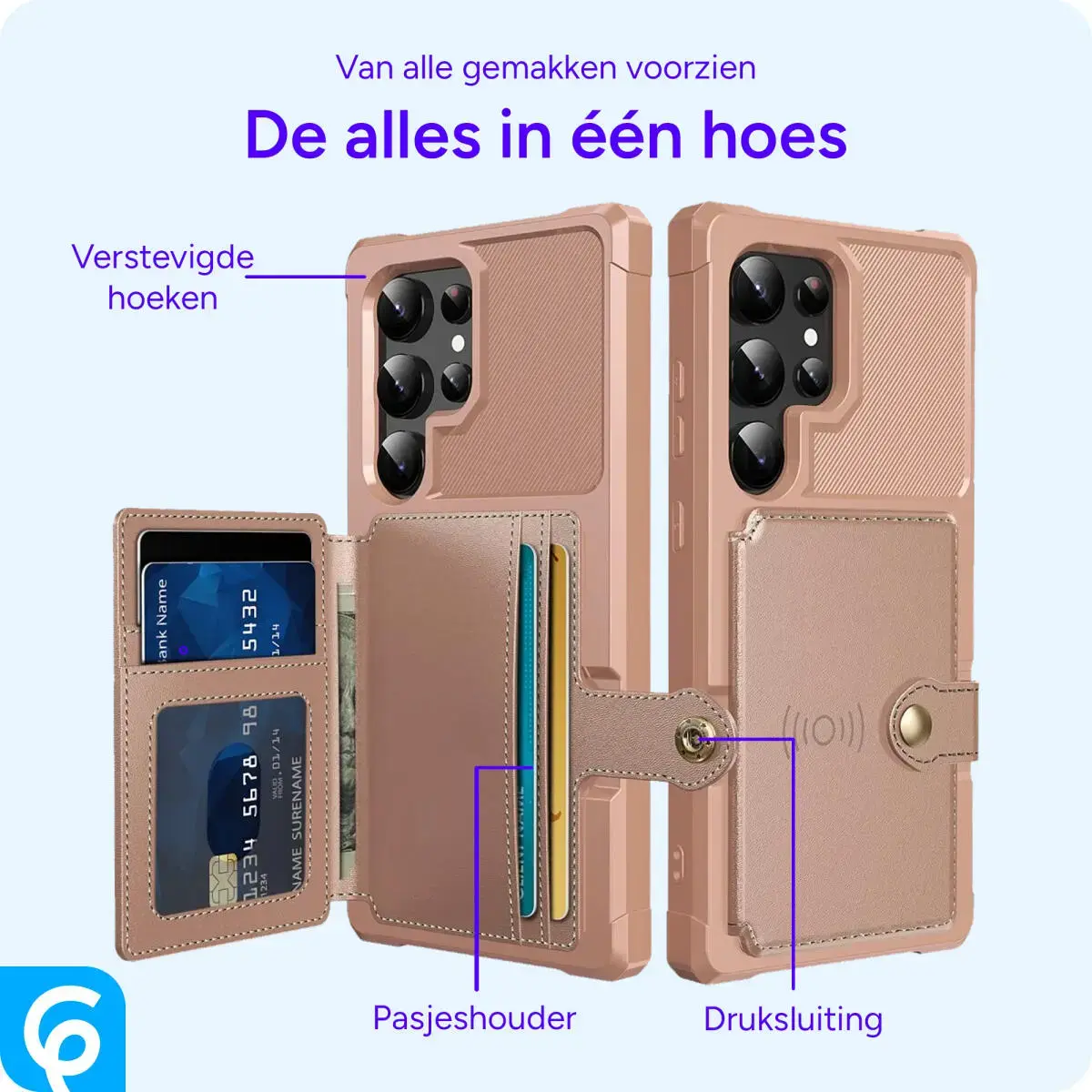 Samsung Galaxy S25 Ultra Hoesje 3-in-1 Pasjes Portemonnee Back Cover Roze afbeelding 6
