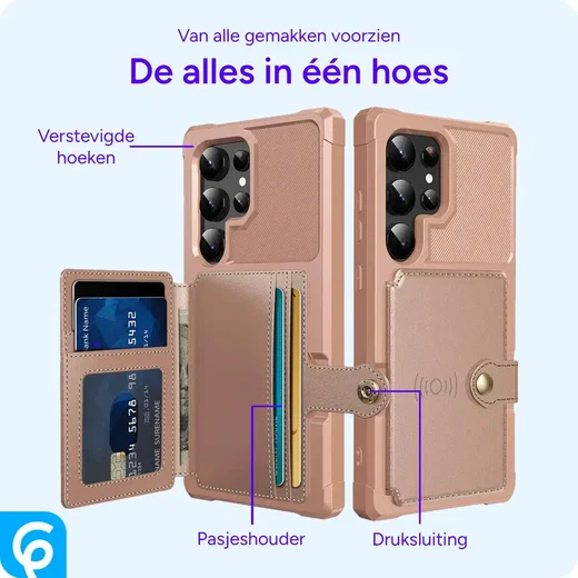 Samsung Galaxy S25 Ultra Hoesje 3-in-1 Pasjes Portemonnee Back Cover Roze afbeelding 6