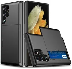 Samsung Galaxy S25 Ultra Hoesje met Slider Kaarthouder Back Cover Zwart afbeelding