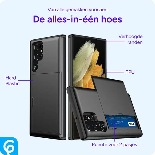 Samsung Galaxy S25 Ultra Hoesje met Slider Kaarthouder Back Cover Zwart afbeelding 4