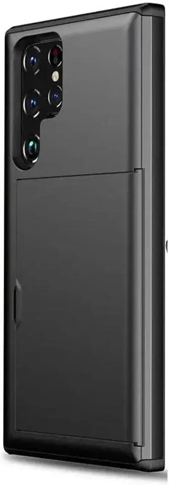 Samsung Galaxy S25 Ultra Hoesje met Slider Kaarthouder Back Cover Zwart afbeelding 2