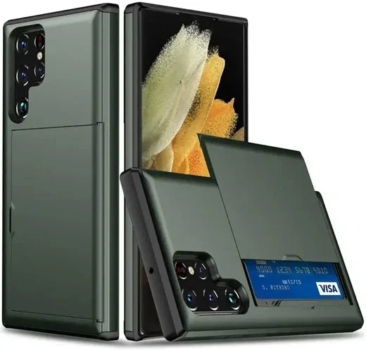 Samsung Galaxy S25 Ultra Hoesje met Slider Kaarthouder Back Cover Groen afbeelding 1