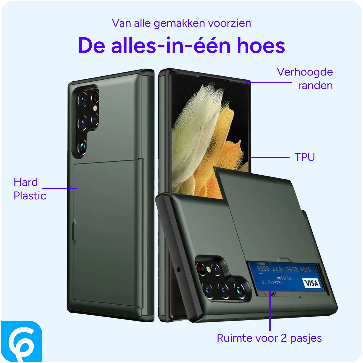 Samsung Galaxy S25 Ultra Hoesje met Slider Kaarthouder Back Cover Groen afbeelding 6
