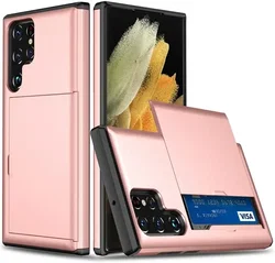Samsung Galaxy S25 Ultra Hoesje met Slider Kaarthouder Back Cover Roze afbeelding