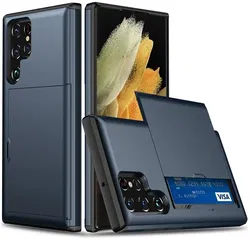 Samsung Galaxy S25 Ultra Hoesje met Slider Kaarthouder Back Cover Blauw afbeelding