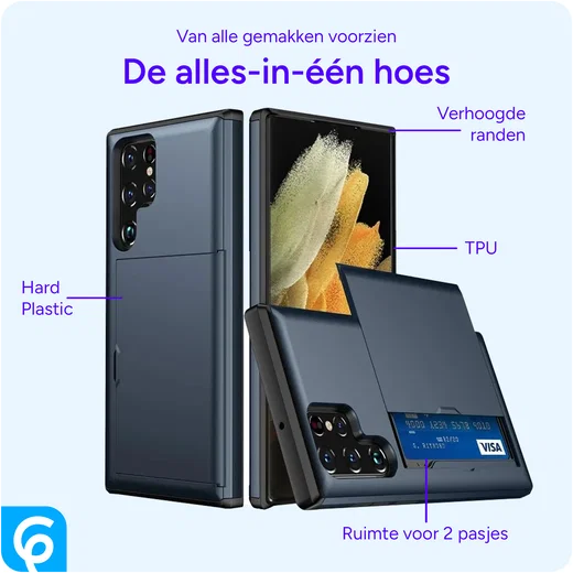 Samsung Galaxy S25 Ultra Hoesje met Slider Kaarthouder Back Cover Blauw afbeelding 5