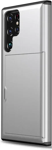 Samsung Galaxy S25 Ultra Hoesje met Slider Kaarthouder Back Cover Grijs afbeelding 2