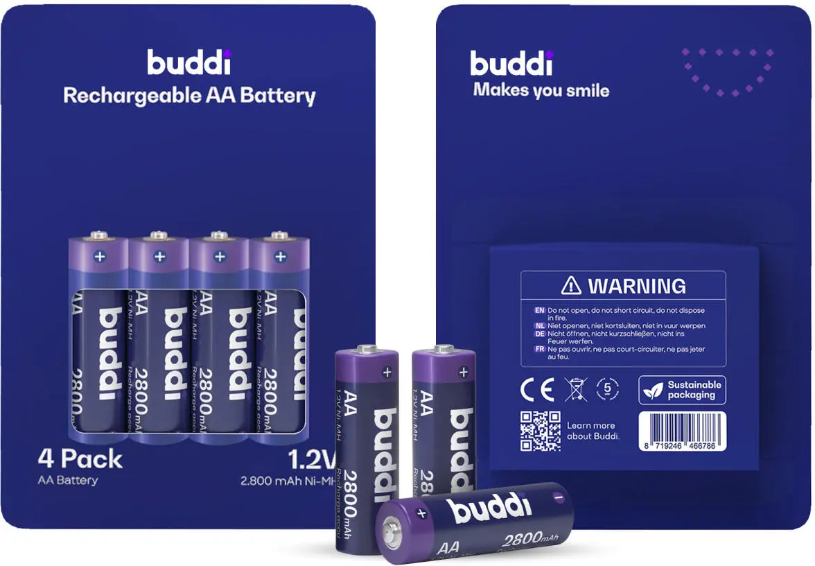Buddi Oplaadbare AA Batterijen 2.800 mAh 1.2V 4 Stuks afbeelding 6