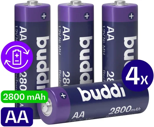 Buddi Oplaadbare AA Batterijen 2.800 mAh 1.2V 4 Stuks afbeelding 1
