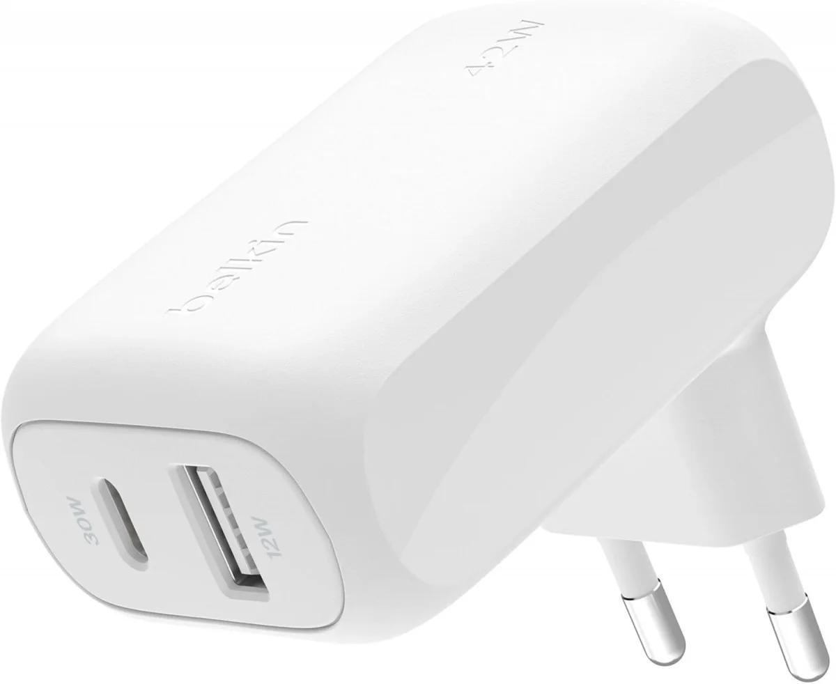 Belkin BoostCharge 42W PD/PPS Dual Wall Charger USB-A/USB-C Adapter Wit afbeelding 1