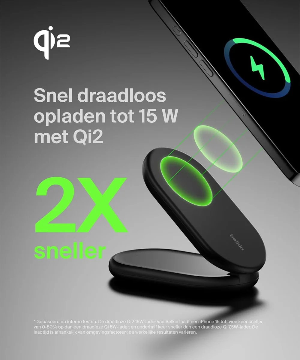 Belkin BoostCharge 15W Qi2 Magnetic Stand Magnetische Draadloze Oplader Zwart afbeelding 3
