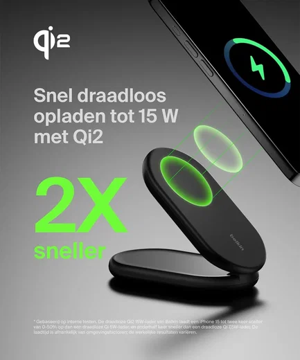 Belkin BoostCharge 15W Qi2 Magnetic Stand Magnetische Draadloze Oplader Zwart afbeelding 3