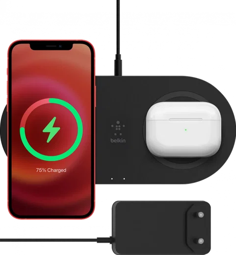 Belkin BoostCharge 15W Qi Wireless Charging Dual Pad Draadloze Oplader Zwart afbeelding 1
