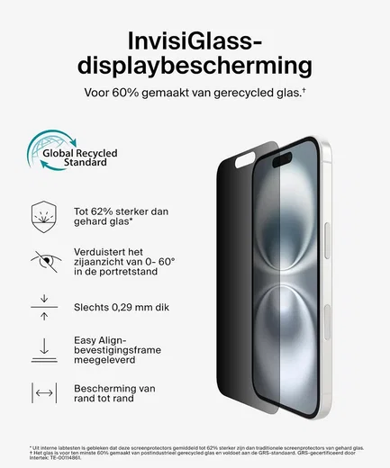 Belkin ScreenForce InvisiGlass iPhone 16/15/14 Pro Screen Protector Privacy afbeelding 3