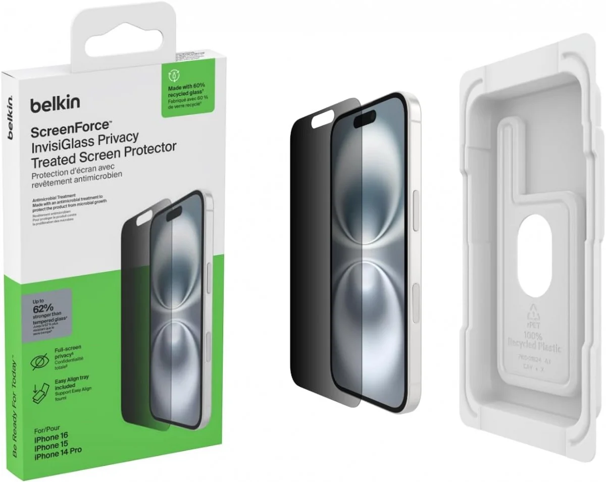 Belkin ScreenForce InvisiGlass iPhone 16/15/14 Pro Screen Protector Privacy afbeelding 11