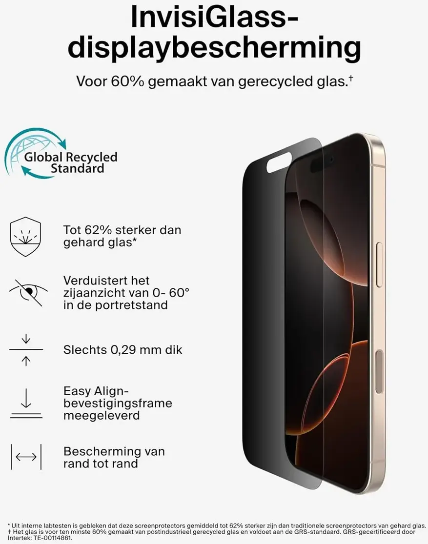 Belkin ScreenForce InvisiGlass iPhone 16 Pro Screenprotector Privacy afbeelding 3