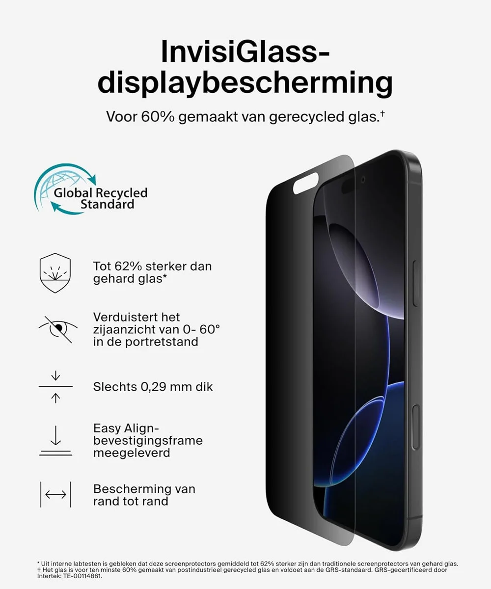 Belkin ScreenForce InvisiGlass iPhone 16 Pro Max Screenprotector Privacy afbeelding 3
