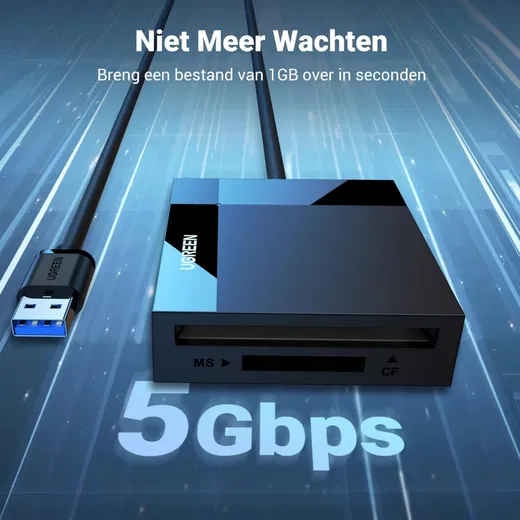 UGREEN 4-in-1 USB 3.0 SD Kaartlezer Micro SD/TF/MS/CF 5Gbps Zwart afbeelding 3