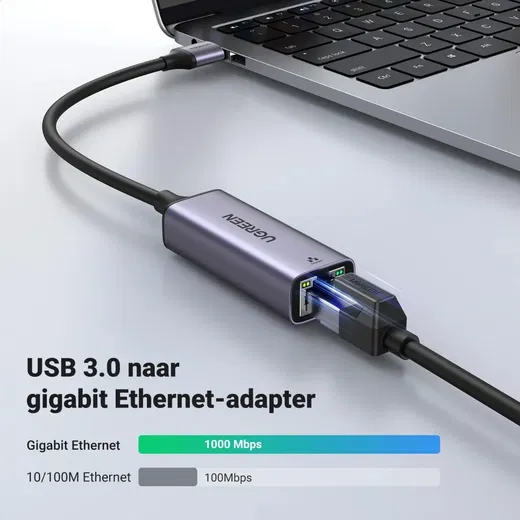 UGREEN USB 3.0 naar RJ45 Ethernet Netwerk Adapter 1000Mbps Gigabit afbeelding 2