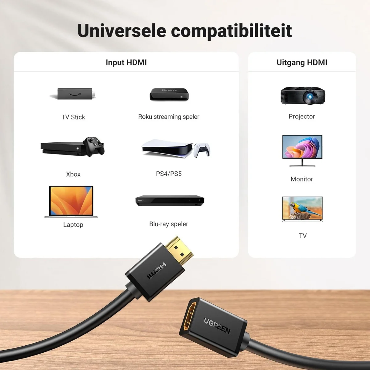 UGREEN HDMI Male naar HDMI Female Verlengkabel 4K@60Hz 18Gbps 1M Zwart afbeelding 6