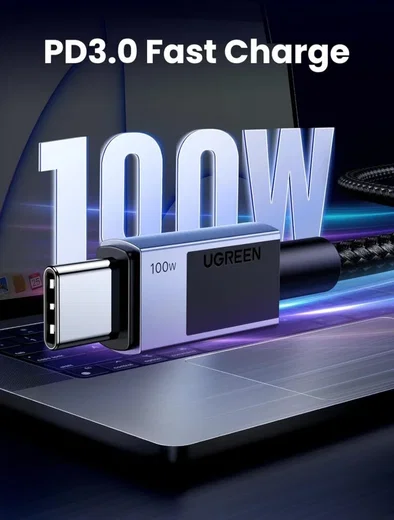 UGREEN USB-C naar USB-C Kabel 100W Power Delivery 1M Grijs afbeelding 2