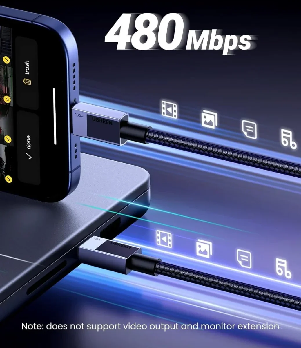 UGREEN USB-C naar USB-C Kabel 100W Power Delivery 2M Grijs afbeelding 5