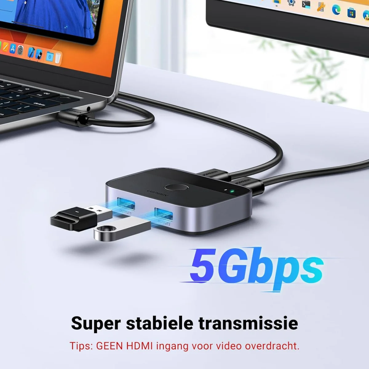UGREEN USB 3.0 Sharing Switch 2x USB-A Schakelaar 5Gbps Zwart afbeelding 3